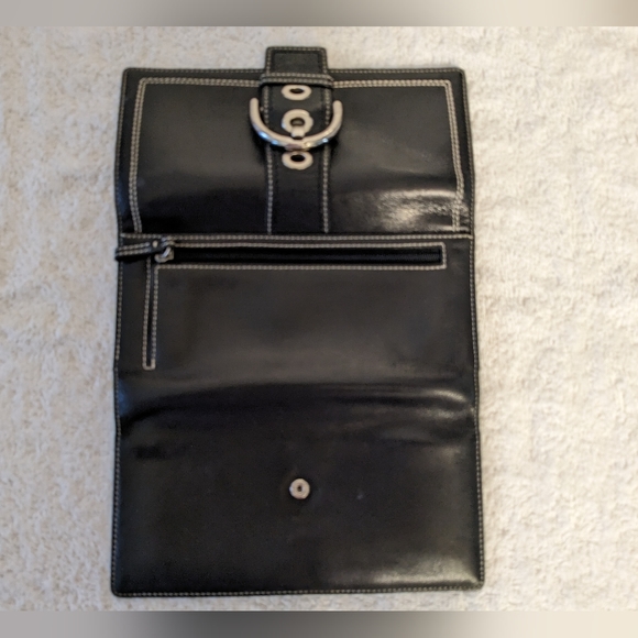 Coach Smooth Soft Black Leather Soho Trifold Envelope Wallet Silver Buckle - Picture 5 of 12